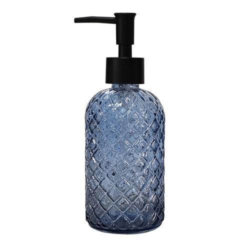 YYTSGG Blue Glass Dish Soap Dispenser for Kitchen, 12oz Refillable Liquid Hand Soap Dispenser Set, Crystal Lotion Bottle for Modern Home Decor, Bathroom Countertop, Hotel - Image 1