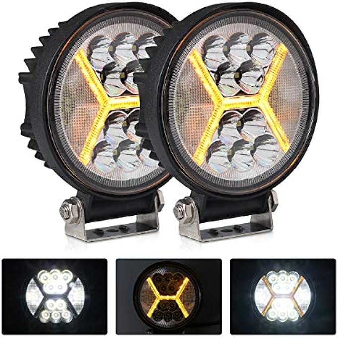 KARSAM Kassam 2Pcs Round Led Pods Driving Lights Bar With Amber Drl Light  117W 12000Lm Flood Spot Combo Beam Working Light Pod Off Road For TrucksSuvHuntersJeepBoat Etc - Image 1