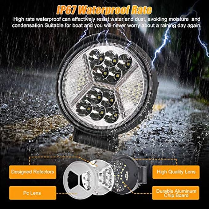 KARSAM Kassam 2Pcs Round Led Pods Driving Lights Bar With Amber Drl Light  117W 12000Lm Flood Spot Combo Beam Working Light Pod Off Road For TrucksSuvHuntersJeepBoat Etc - Image 4