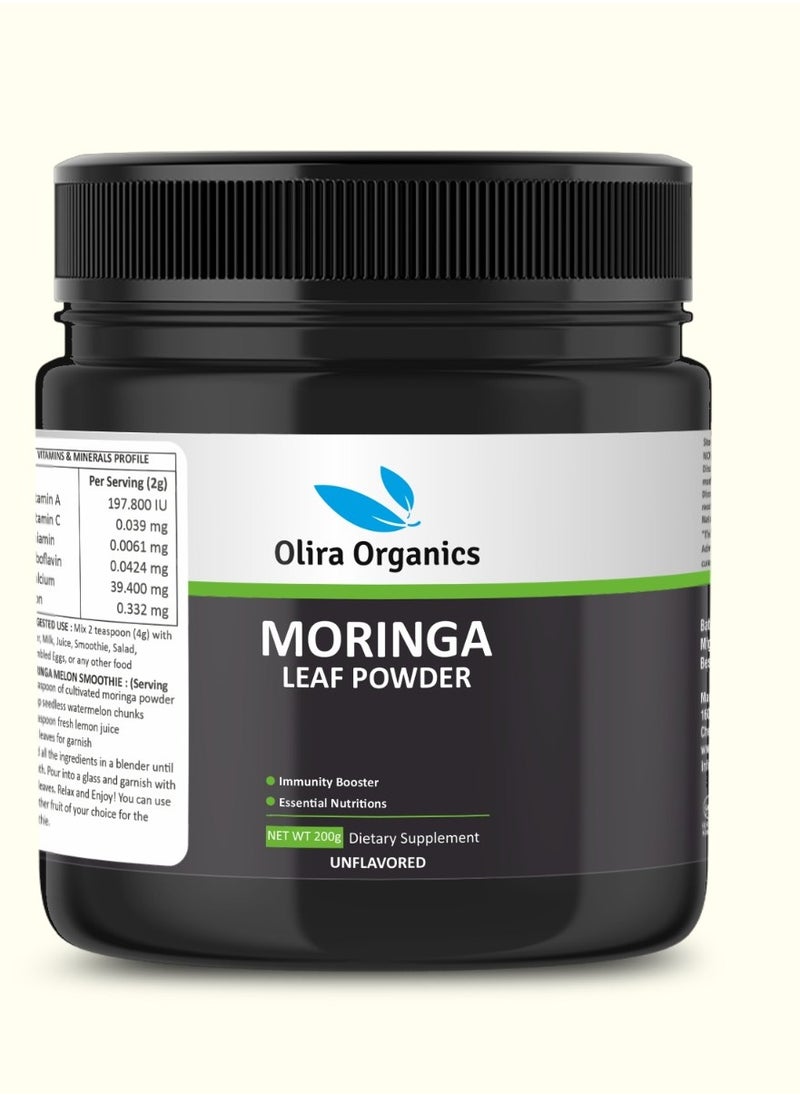 Olira Organics Moringa Leaf Powder 200gm | Immunity Booster and Essential Nutrition For Energy  - Image 1