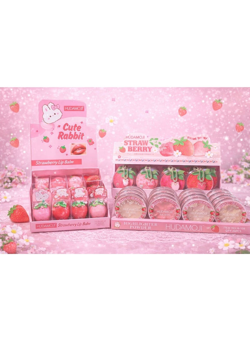 Hudaviojl Strawberry Makeup Set 3 in 1 Blush Highlighter Lip Balm – Cute Design - Image 3