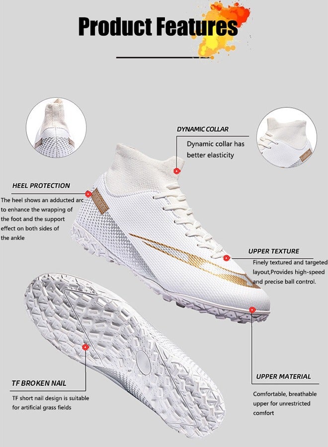 Football Boots Kids Boys Unisex-Adult Football Shoes Sneakers Men's/Women's High Top Non-Slip Trainers Sport Soccer Shoes Soccer Athletics Training Shoes Youth Students (White)  - Image 2