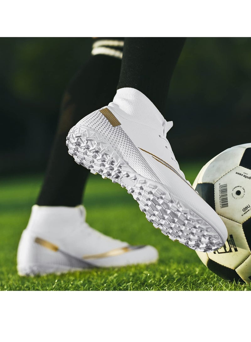Football Boots Kids Boys Unisex-Adult Football Shoes Sneakers Men's/Women's High Top Non-Slip Trainers Sport Soccer Shoes Soccer Athletics Training Shoes Youth Students (White)  - Image 4