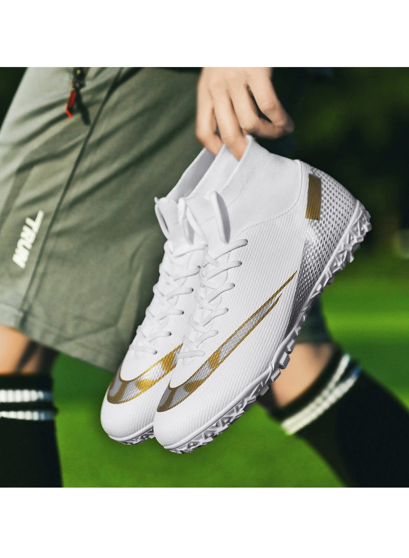 Football Boots Kids Boys Unisex-Adult Football Shoes Sneakers Men's/Women's High Top Non-Slip Trainers Sport Soccer Shoes Soccer Athletics Training Shoes Youth Students (White)  - Image 5