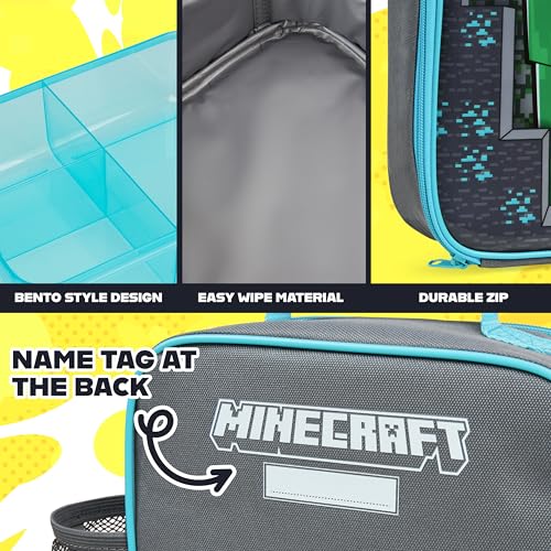 Get Trend حقيبة غداء ماين كرافت من Get Trend، صندوق غداء، زجاجة ماء للأطفال مجموعة 3 قطع، صندوق بينتو، حاوية وجبات خفيفة معزولة، هدايا كريبر للأطفال (ماين كرافت المتعددة) - Image 4
