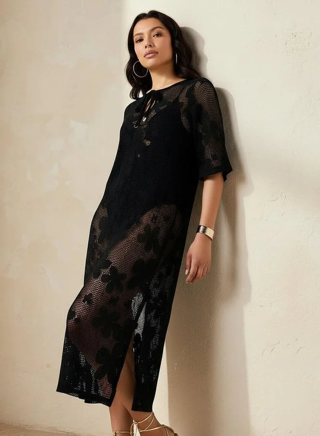 Splash FAV Women Floral Mesh Cover-Up Dress