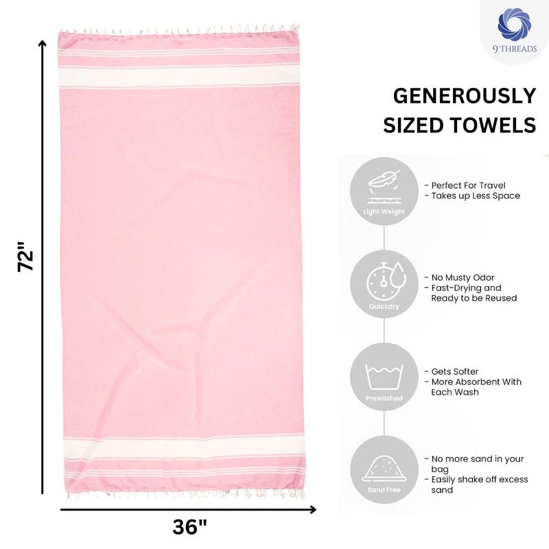 9Threads Cotton Turkish Beach Towel with Towels Oversized 36"x72" Pool Absorbent Extra Large Quick Dry Sand Travel Towel (Mix, 6 Pack) - Image 5