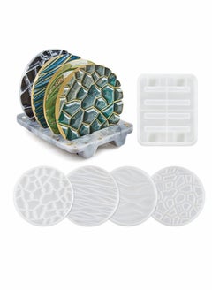 Y&D Coaster Resin Mold, 4Pcs Different Pattern Molds with 1Pc Stand Storage Molds, Silicone for DIY Epoxy Casting Coasters Home Decoration (Set 5 Pack)  - Image 2