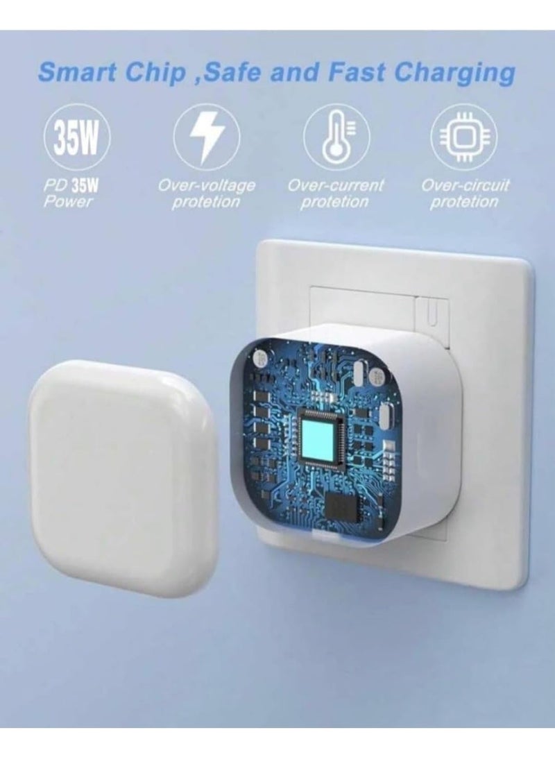 شاحن سريع USB-C بقوة 35 وات مع كابل من النوع C | محول طاقة شحن فائق السرعة لهواتف Android وسلسلة iPhone 15 | قابس حائط من النوع C للشحن السريع PD لجميع أجهزة النوع C - Image 5