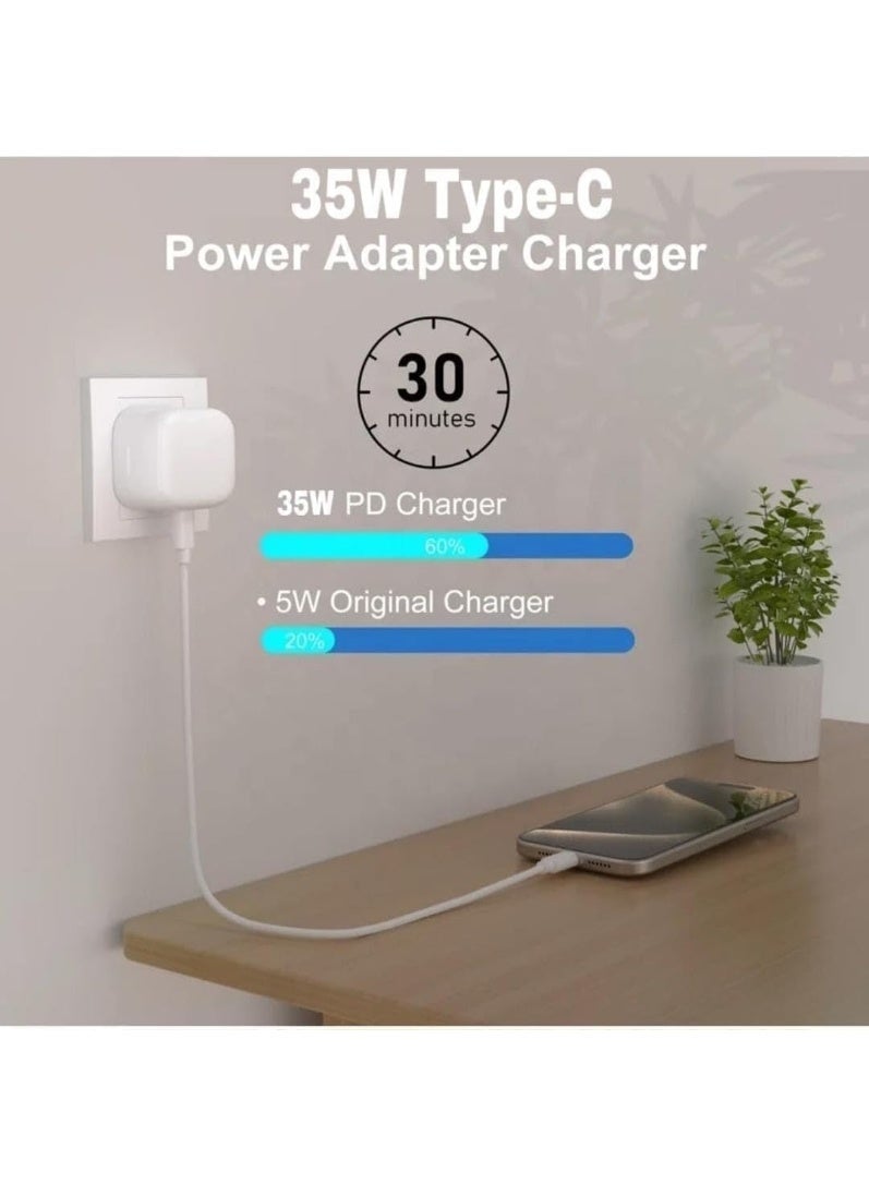 شاحن سريع USB-C بقوة 35 وات مع كابل من النوع C | محول طاقة شحن فائق السرعة لهواتف Android وسلسلة iPhone 15 | قابس حائط من النوع C للشحن السريع PD لجميع أجهزة النوع C - Image 4