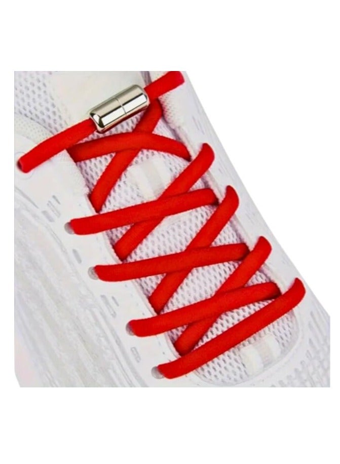 زوج من أربطة الأحذية المرنة بدون ربط مع فك سريع - أربطة حذاء مطاطية قابلة للتمدد مع قفل من الدانتيل للأحذية اليومية للبالغين والأطفال لون احمر - Image 1