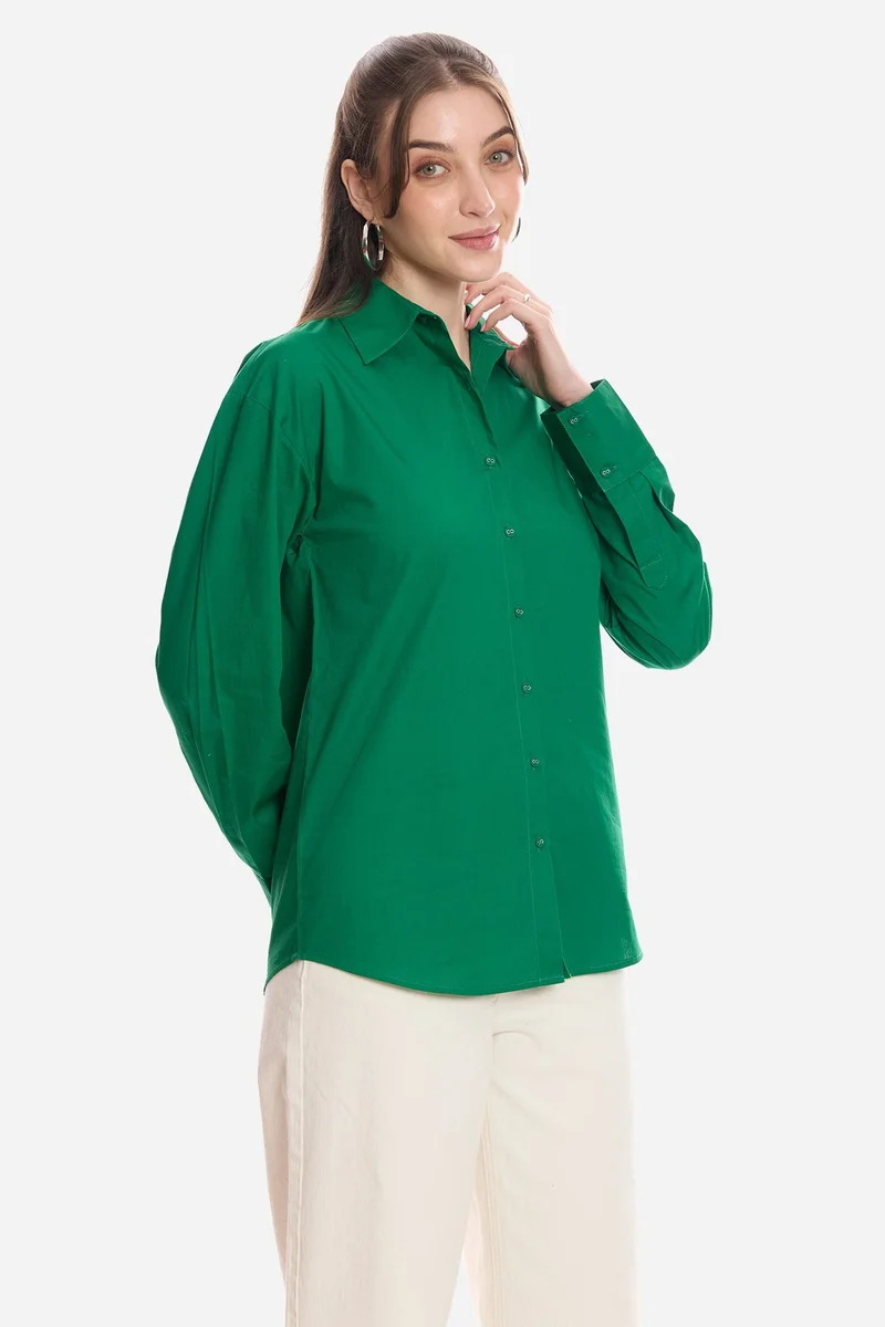 Virgio Solid Cotton Slim Fit Shirt for Women