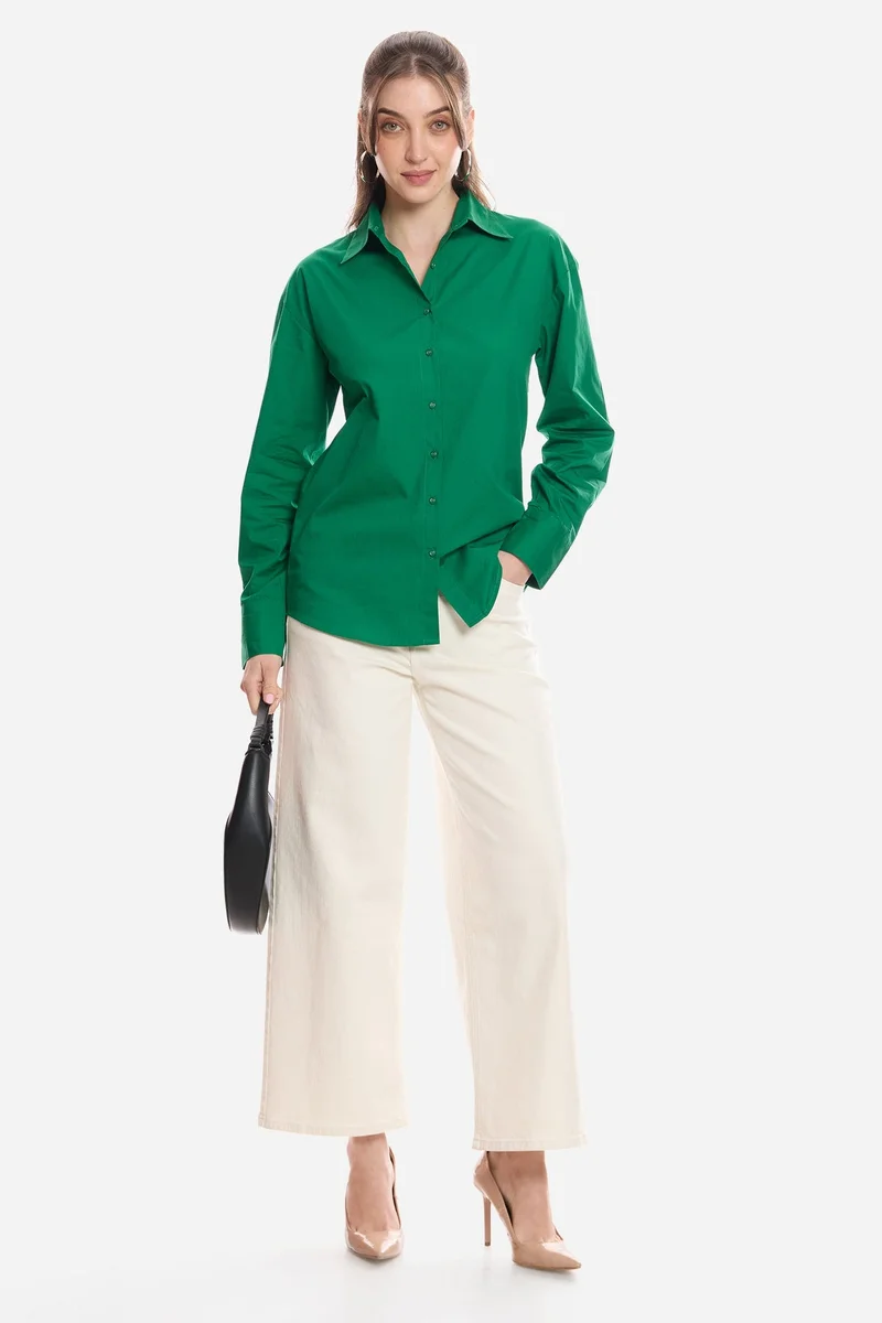 Virgio Solid Cotton Slim Fit Shirt for Women