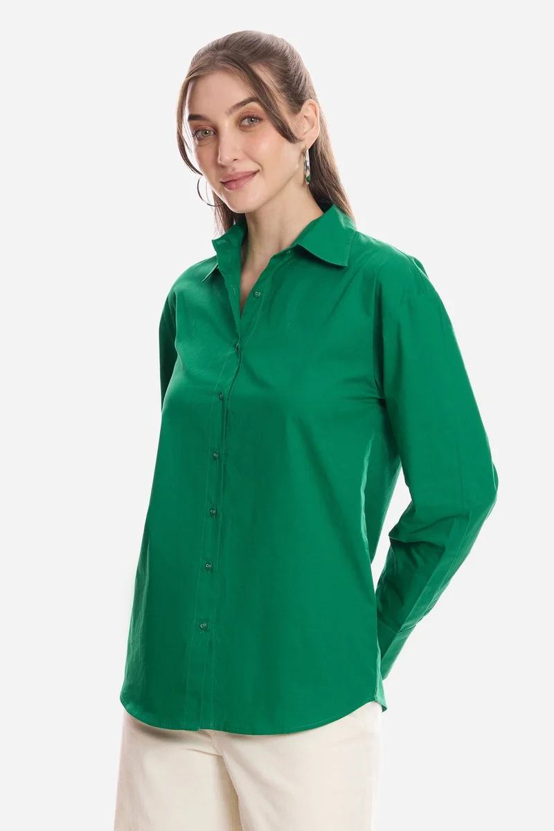 Virgio Solid Cotton Slim Fit Shirt for Women