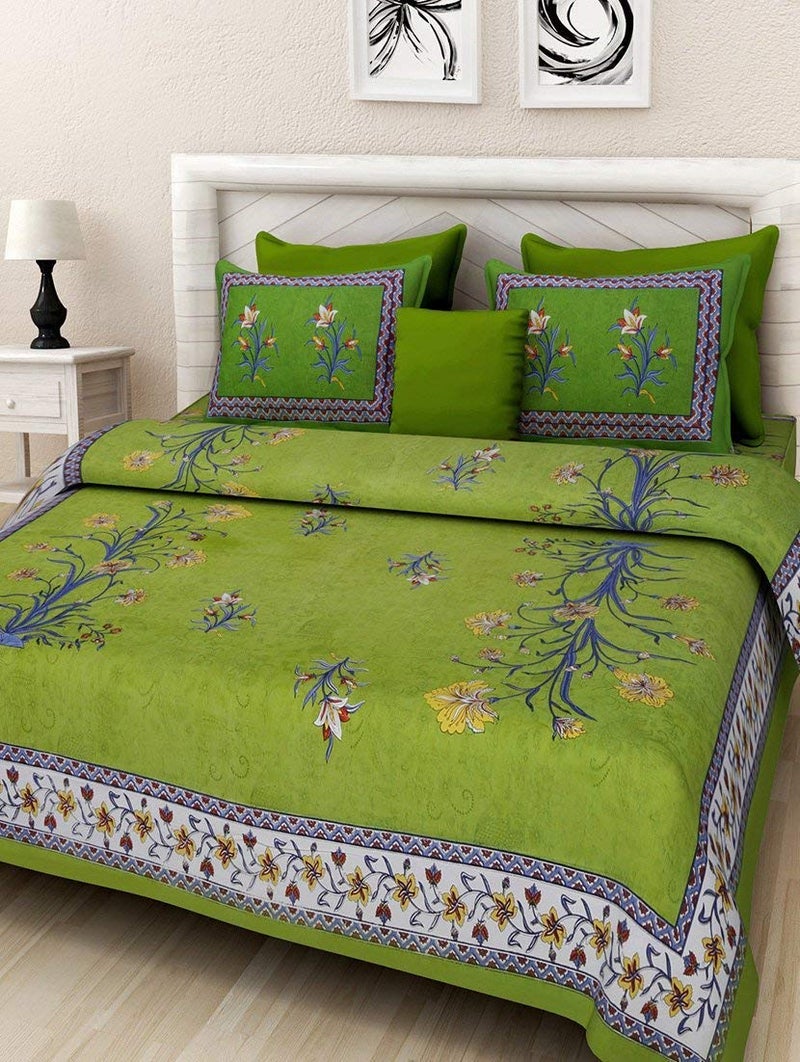 E Elma 100 Pure Cotton Rajasthani Tradition Queen Size Double Bedsheets with 2 Pillow Covers Queen Size Jaipuri Bedspreads - Image 1