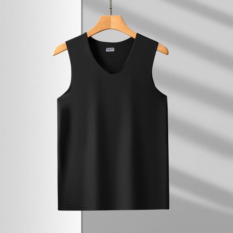 Mens Seamless Vest Sleeveless V-Neck Free-Cut Ice Silk Tight-Fit Sports Hurdle Super Elastic Summer Slim Wine red.-V-neck  - Image 3