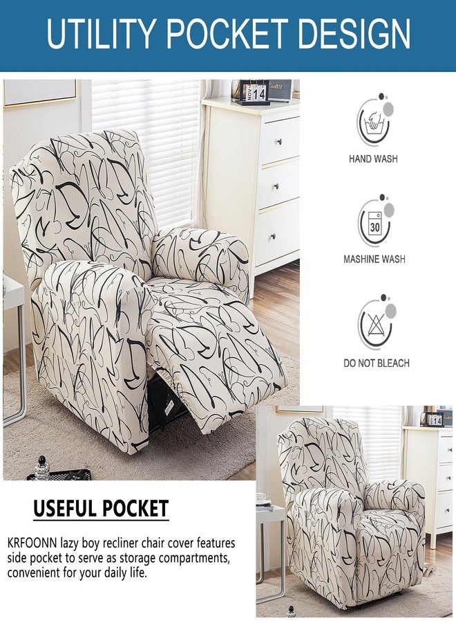 KRFOONN Stretch Recliner Slipcovers Printed Recliner Chair Covers 4-Piece Lazy Boy Chair Covers Non Slip Reclining Furniture Protector Sofa Couch Cover with Storage Pocket for Living Room, ColorA56 - Image 5