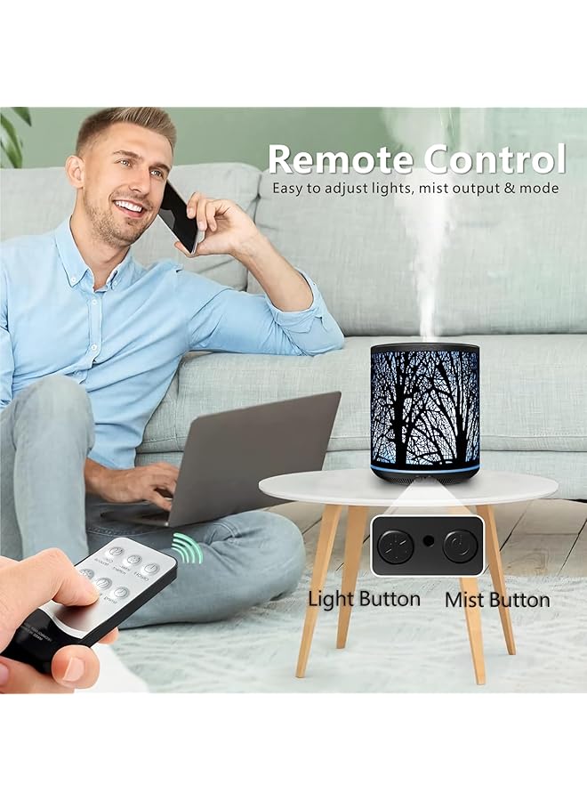 erorex Essential Oil Diffuser Aromatherapy Metal Aroma Diffuser 400Ml With Remote Control Mini Air Humidifier Ultrasonic Fragrant Oil Vaporizer With 7 Color Led Light Timer Ramadan Gift Black Forest Iron  - Image 2