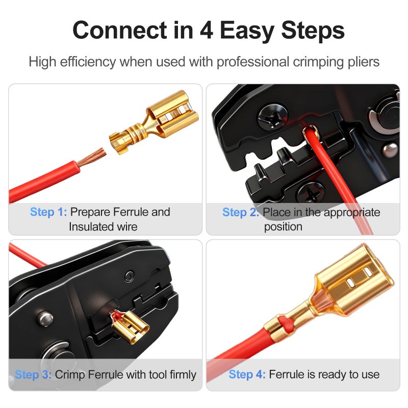 Baomain 1/4 inch (6.3mm) Female Spade Quick Splice Crimp Terminals Crimp Connector Non Insulated Pack of 100 - Image 2