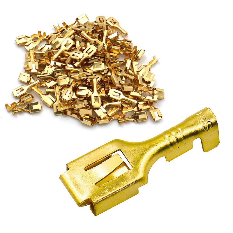 Baomain 1/4 inch (6.3mm) Female Spade Quick Splice Crimp Terminals Crimp Connector Non Insulated Pack of 100 - Image 1
