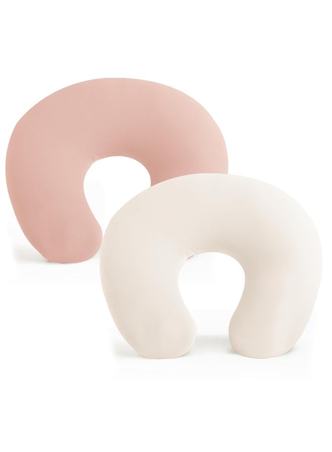 Konssy 2 Pack Nursing Pillow Covers, Stretchy and Soft Nursing Cover for Breastfeeding Pillows, Pillow Slipcover for Baby Girls Boys Newborn (Beige,Pink), Standard