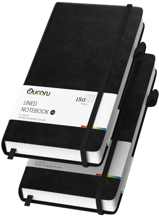 Oucaru Lined Journal Notebook, 2 Pack, 180 Pages, A5 Journals for Writing, 100 GSM Thick Paper, Small Notebooks Daily Journal for Women Men Work, Business, School, Travel Supplies - Image 1
