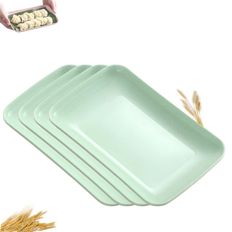 FLOXIT 4pcs Set Unbreakable Tableware Rectangle Food Plate Dish Saucer Healthy Wheat Straw Eco Friendly Biodegradable Dinner Plates Dinnerware Dishes Set - Image 1