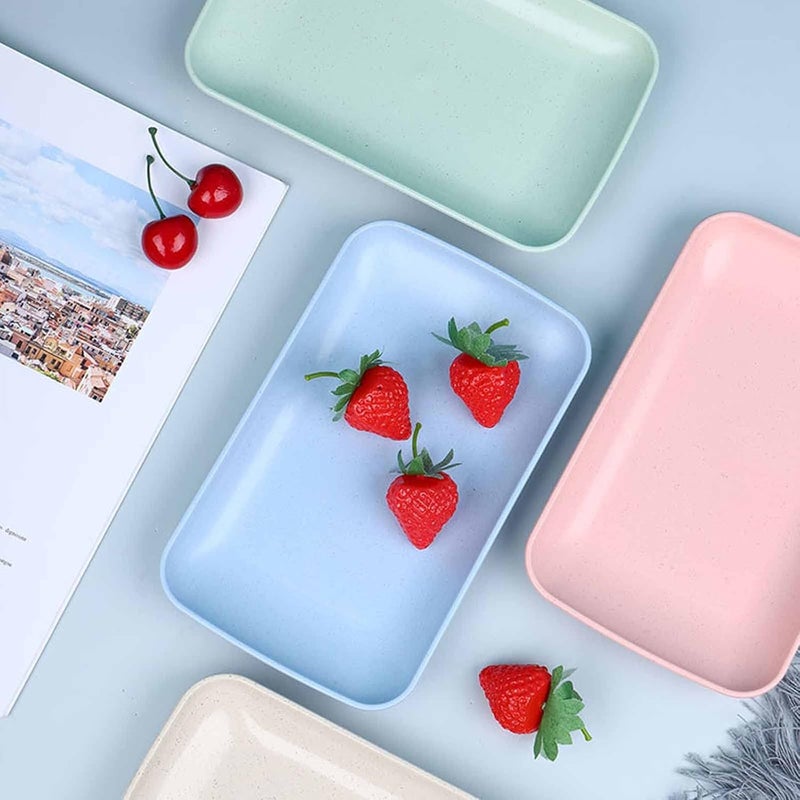 FLOXIT 4pcs Set Unbreakable Tableware Rectangle Food Plate Dish Saucer Healthy Wheat Straw Eco Friendly Biodegradable Dinner Plates Dinnerware Dishes Set - Image 3