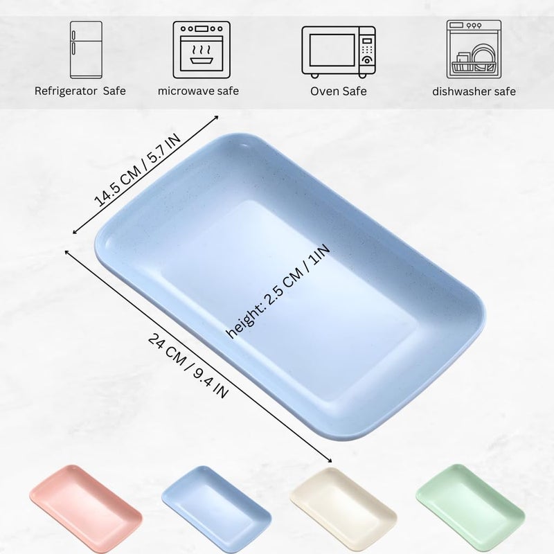 FLOXIT 4pcs Set Unbreakable Tableware Rectangle Food Plate Dish Saucer Healthy Wheat Straw Eco Friendly Biodegradable Dinner Plates Dinnerware Dishes Set - Image 2