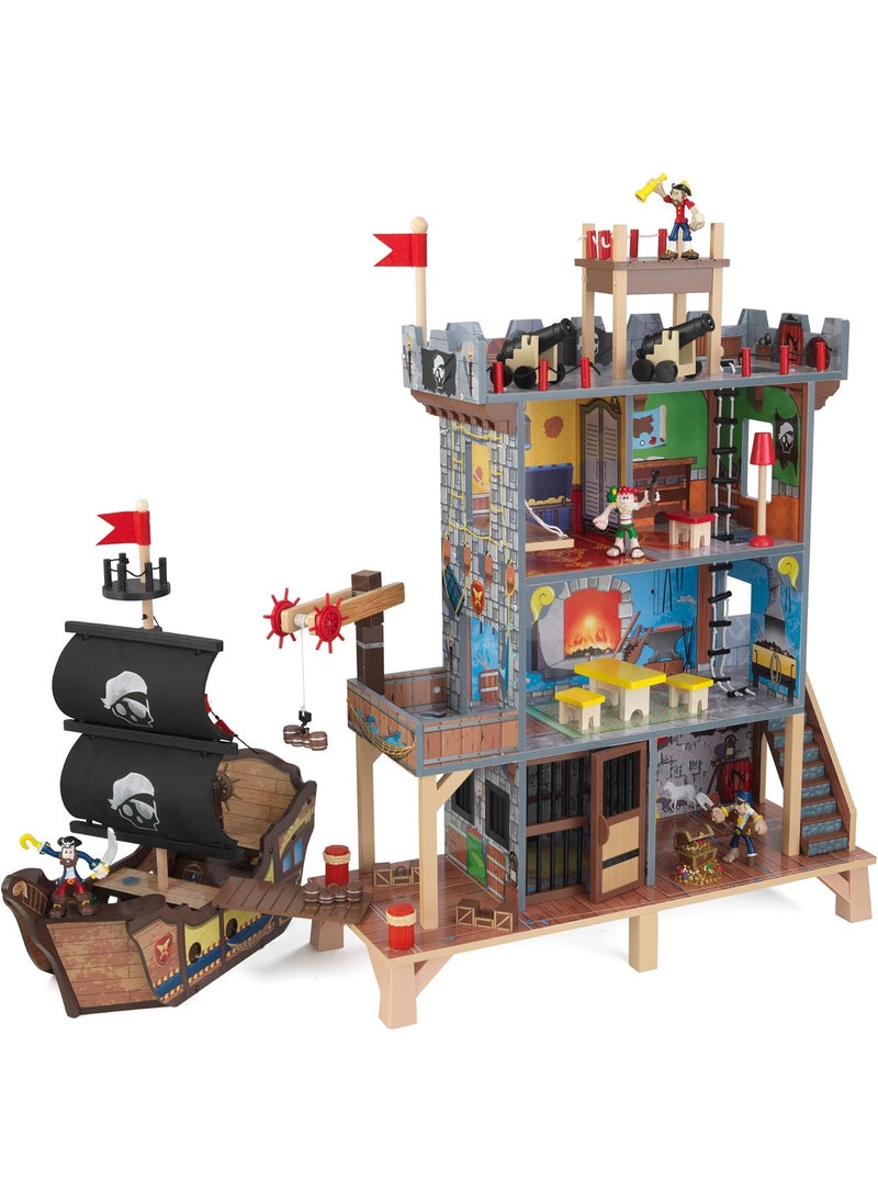 KidKraft KidKraft Pirates Cove Wooden Ship Play Set with Lights and Sounds Pirates and 17Piece Accessories Gift for Ages 3  - Image 1