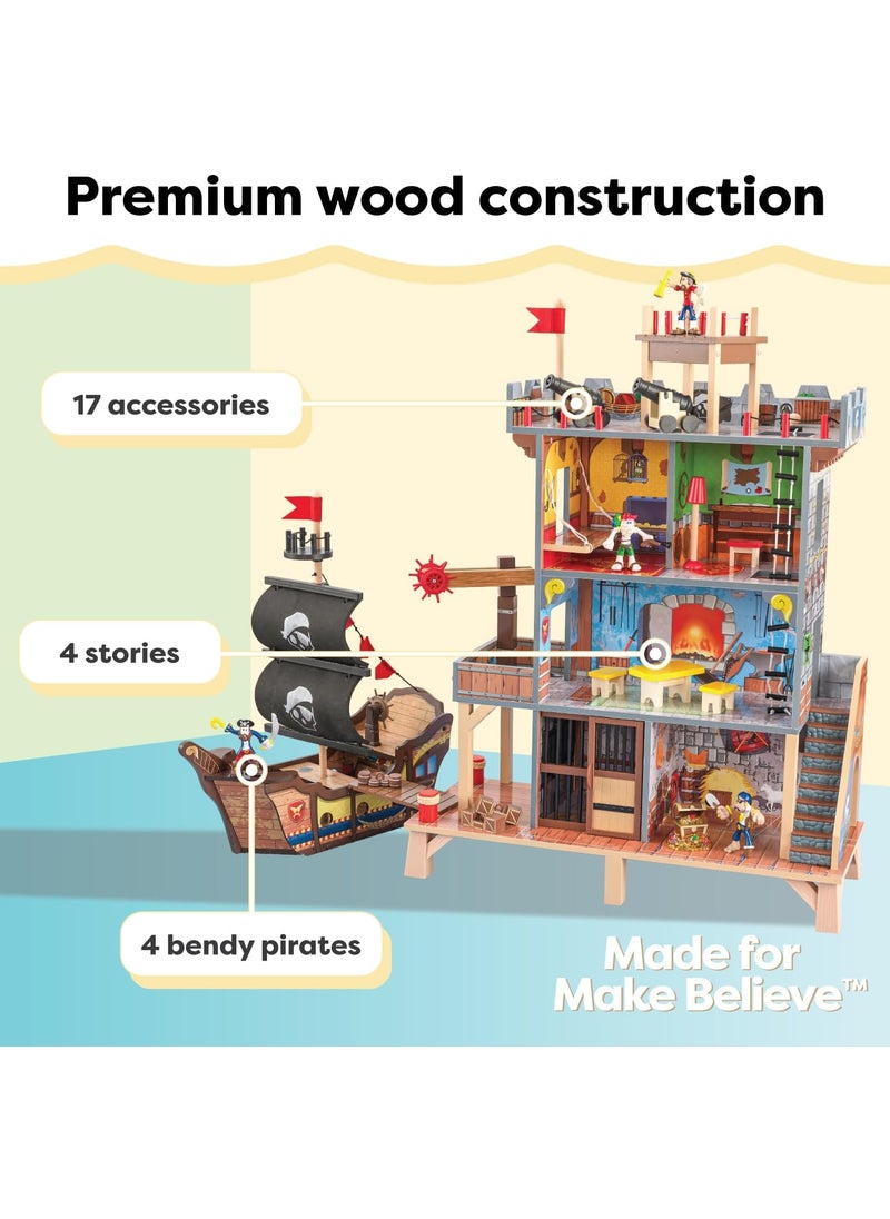 KidKraft KidKraft Pirates Cove Wooden Ship Play Set with Lights and Sounds Pirates and 17Piece Accessories Gift for Ages 3  - Image 4