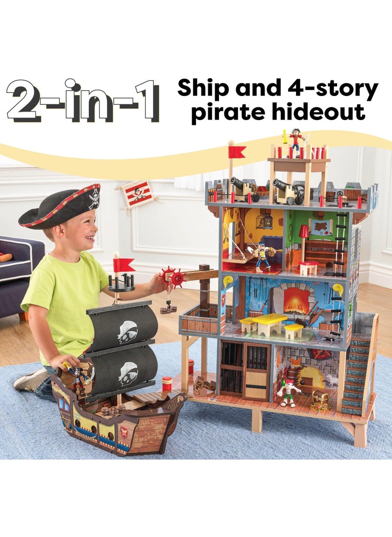 KidKraft KidKraft Pirates Cove Wooden Ship Play Set with Lights and Sounds Pirates and 17Piece Accessories Gift for Ages 3  - Image 5