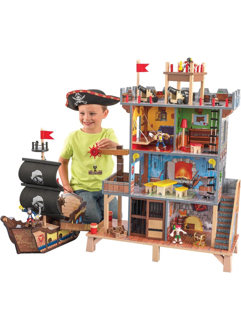 KidKraft KidKraft Pirates Cove Wooden Ship Play Set with Lights and Sounds Pirates and 17Piece Accessories Gift for Ages 3  - Image 2
