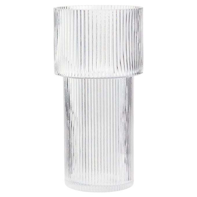 LARGE GLASS VASE 12 INCHES TALL VASE FOR FLOWERS FLOWER VASES FOR BOUQUET MODERN RIBBED GLASS VASES FOR LIVING ROOM DINING TABLE OFFICE ENTRYWAY MANTLE SHELF WEDDING GIFTS