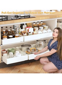 XiuWoo 1 PCS No Drill Extendable Metal Pull-Out Cabinet Drawer Shelf Organizer, Slide Out Drawer Storage Shelves for Kitchen Cupboard, Roll-Out Sliding Drawer, Sliding Under Sink storage with 2 Slider  - Image 4
