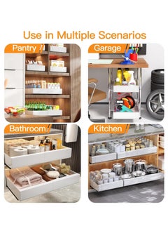 XiuWoo 1 PCS No Drill Extendable Metal Pull-Out Cabinet Drawer Shelf Organizer, Slide Out Drawer Storage Shelves for Kitchen Cupboard, Roll-Out Sliding Drawer, Sliding Under Sink storage with 2 Slider  - Image 5
