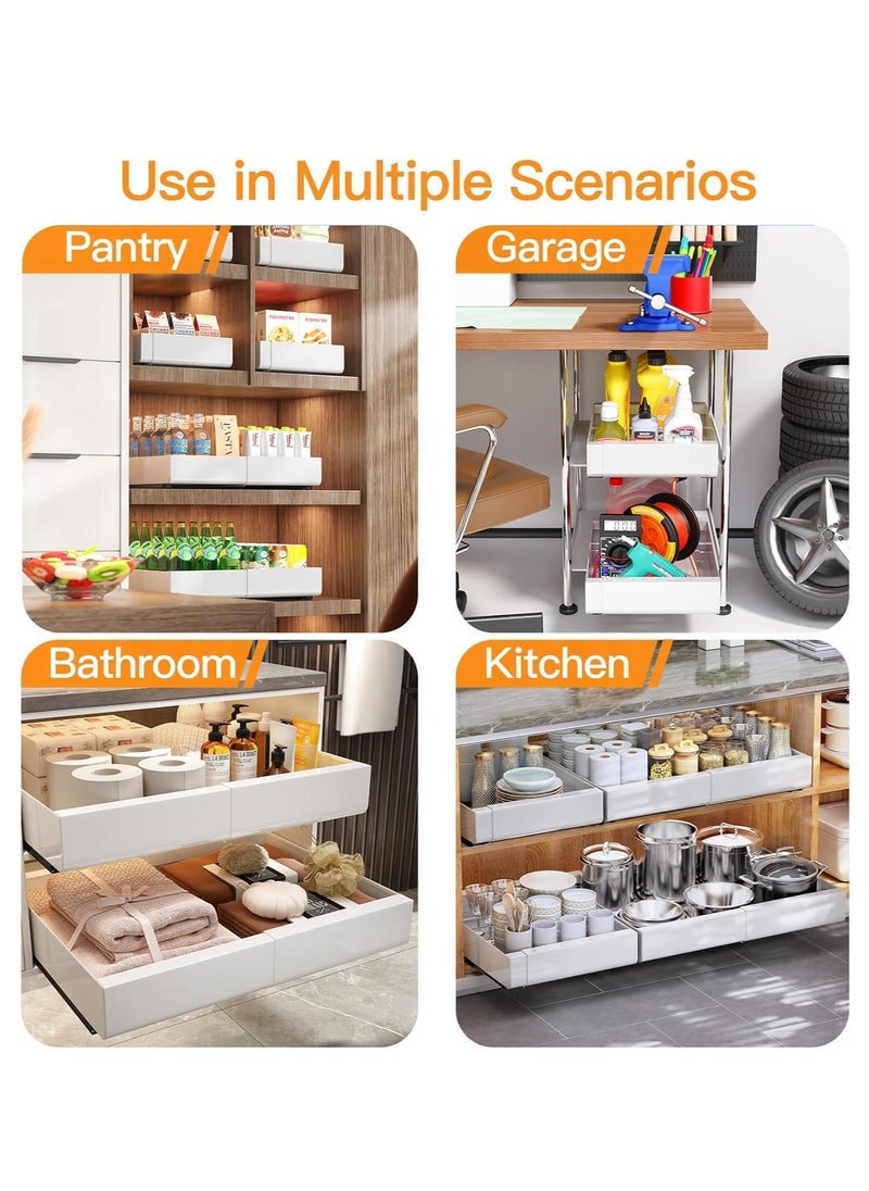 XiuWoo - 1 PCS No Drill Extendable Metal Pull-Out Cabinet Drawer Shelf Organizer, Slide Out Drawer Storage Shelves for Kitchen Cupboard, Roll-Out Sliding Drawer, Sliding Under Sink storage with 2 Slider - Image 1