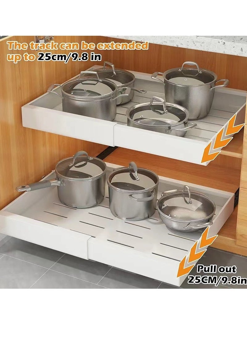 XiuWoo - 1 PCS No Drill Extendable Metal Pull-Out Cabinet Drawer Shelf Organizer, Slide Out Drawer Storage Shelves for Kitchen Cupboard, Roll-Out Sliding Drawer, Sliding Under Sink storage with 2 Slider - Image 1
