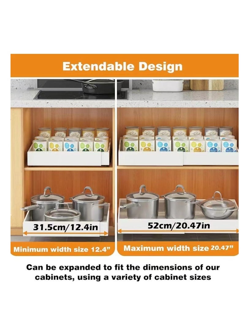 XiuWoo - 1 PCS No Drill Extendable Metal Pull-Out Cabinet Drawer Shelf Organizer, Slide Out Drawer Storage Shelves for Kitchen Cupboard, Roll-Out Sliding Drawer, Sliding Under Sink storage with 2 Slider - Image 1