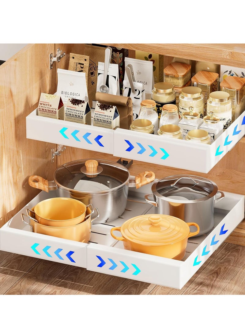 XiuWoo - 1 PCS No Drill Extendable Metal Pull-Out Cabinet Drawer Shelf Organizer, Slide Out Drawer Storage Shelves for Kitchen Cupboard, Roll-Out Sliding Drawer, Sliding Under Sink storage with 2 Slider - Image 1