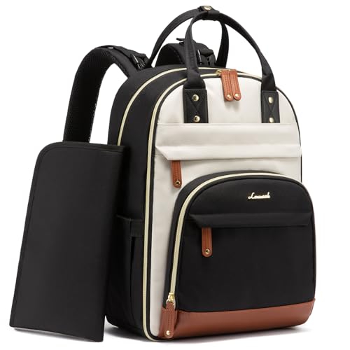 LOVEVOOK Diaper Bag Backpack, Baby Bag with Changing Pad, Large Diaper Backpack Boy Girl, Waterproof Baby Registry Bag for Mom Dad with Stroller Buckles, Beige Brown Black - Image 1