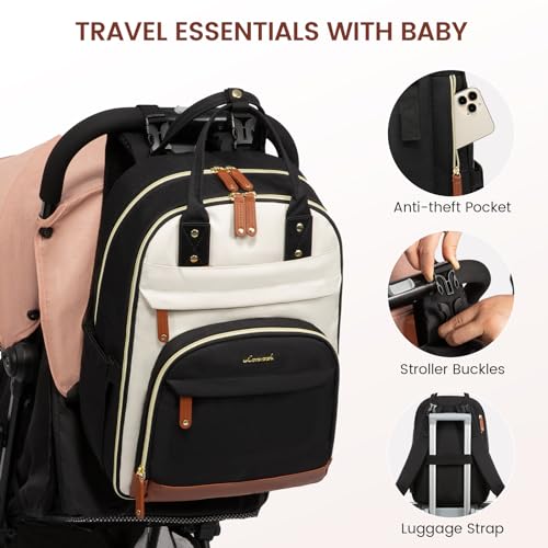 LOVEVOOK Diaper Bag Backpack, Baby Bag with Changing Pad, Large Diaper Backpack Boy Girl, Waterproof Baby Registry Bag for Mom Dad with Stroller Buckles, Beige Brown Black - Image 4