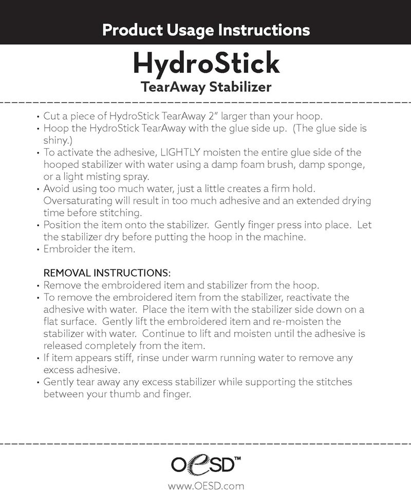OESD HydroStick Tear Away Embroidery Stabilizer 10 x 5 Yd Roll - Image 3