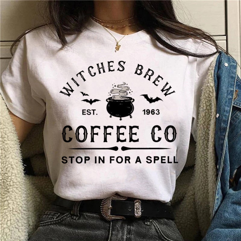 wish fun horror printed pattern round neck short sleeve t-shirt women's top - Image 1