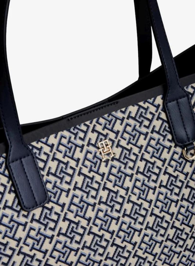 Tommy Hilfiger Blue Mono Monogram Jacquard Tote Bag for Women | Best Price UAE