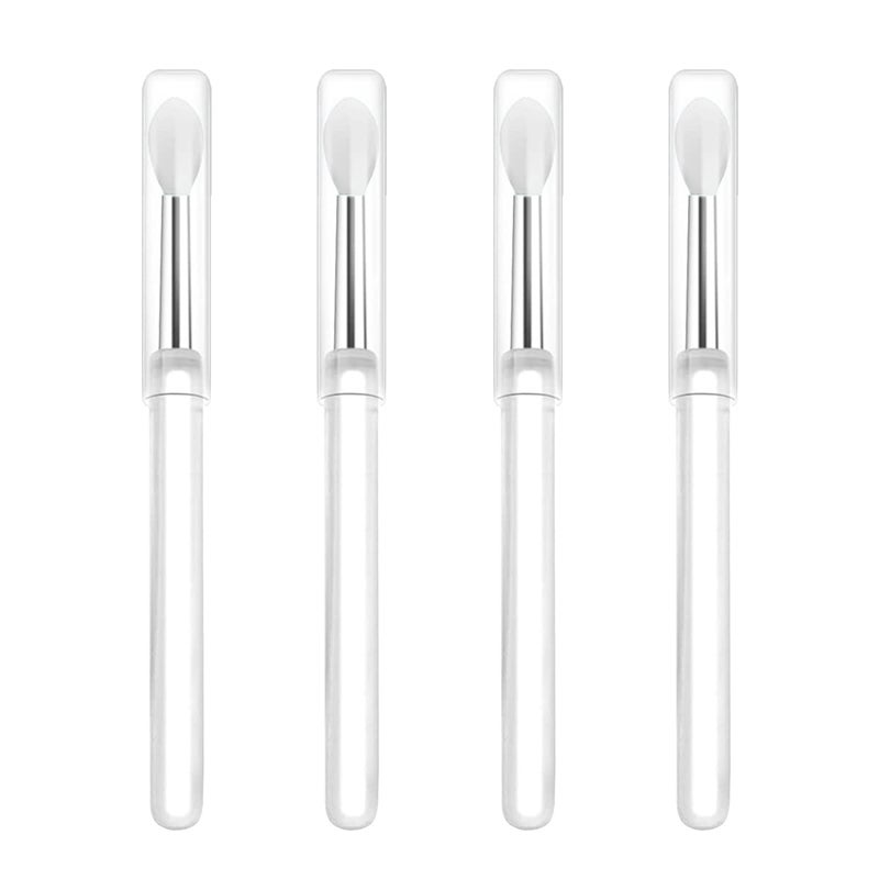 LORMAY Silicone Lip Brushes with Transparent Handles and Caps Perfect Tools for Applying Cream Lip Mask Eyeshadow and Lipstick 4pcs White
