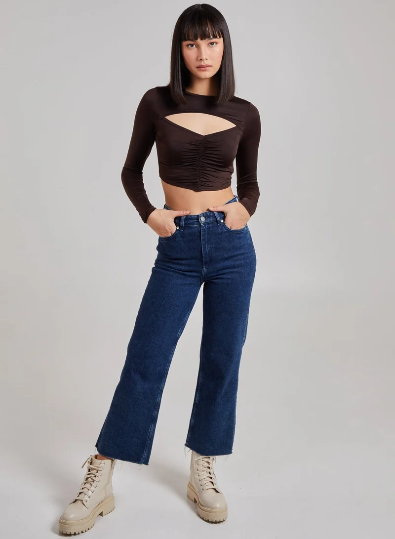 Pink Vanilla  Gathered Cut Out Long Sleeve Top for Women | Best Price UAE