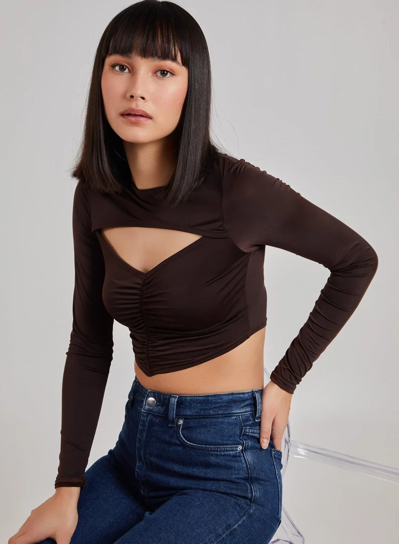 Pink Vanilla  Gathered Cut Out Long Sleeve Top for Women | Best Price UAE