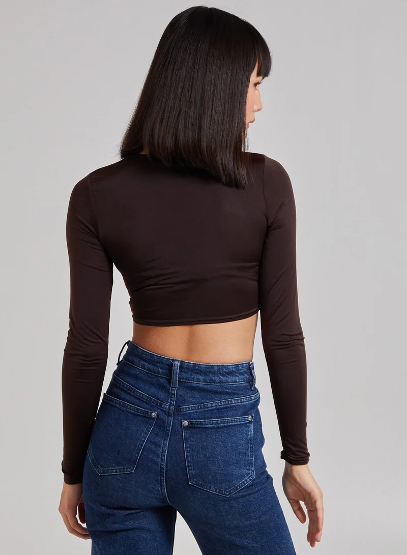 Pink Vanilla  Gathered Cut Out Long Sleeve Top for Women | Best Price UAE