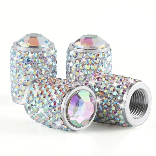 Alpmosn Car Wheel Tire Valve Caps 4 PCS Bling Tire Valve Caps Crystal Tire Caps Shinny Rhinestone for Women Universal Car Dustproof Tire Valve Caps for Cars Trucks SUV and Motorcycles AB - Image 1